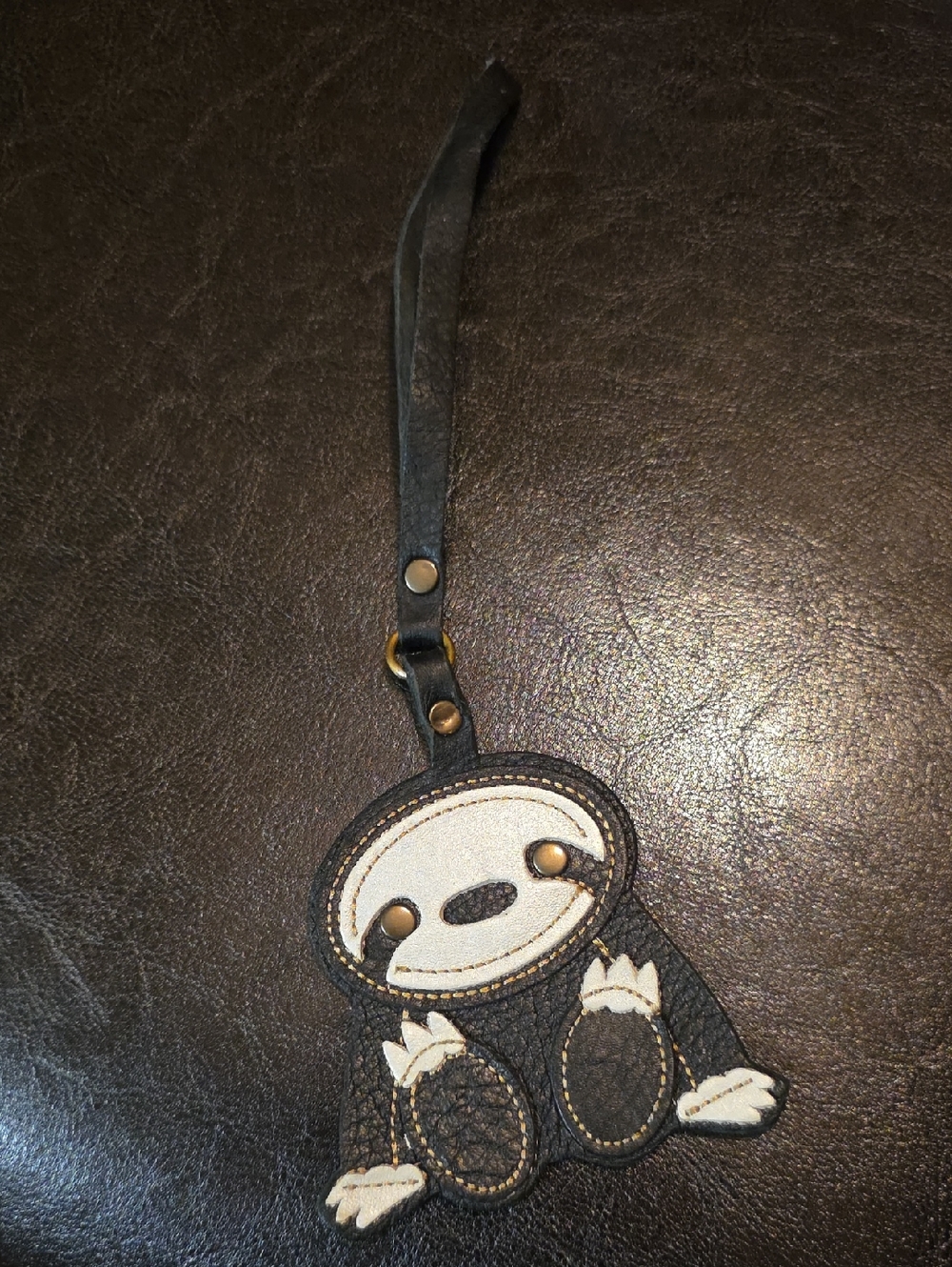 Portland Leather Sloth Leather Bag Tag - Black & Cream